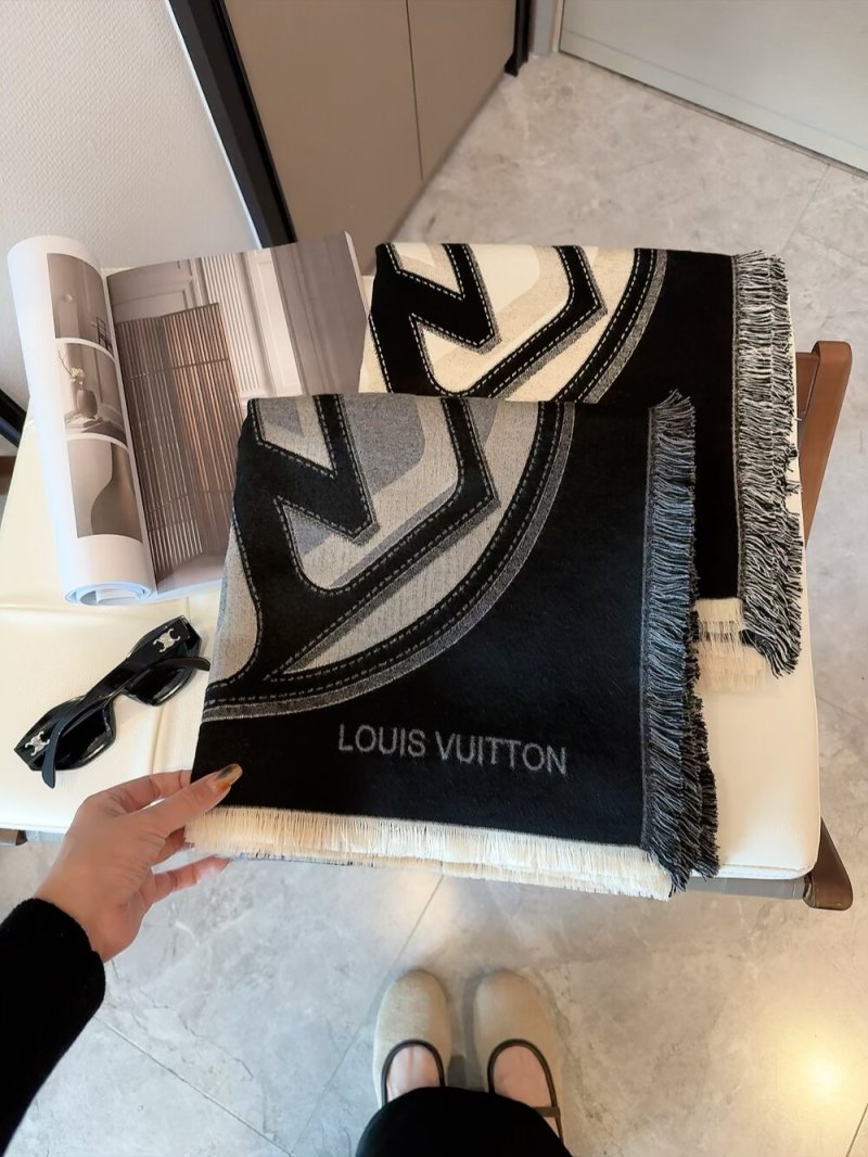 Louis Vuitton Monogram Border Square Scarf Cream & Black 140cm view