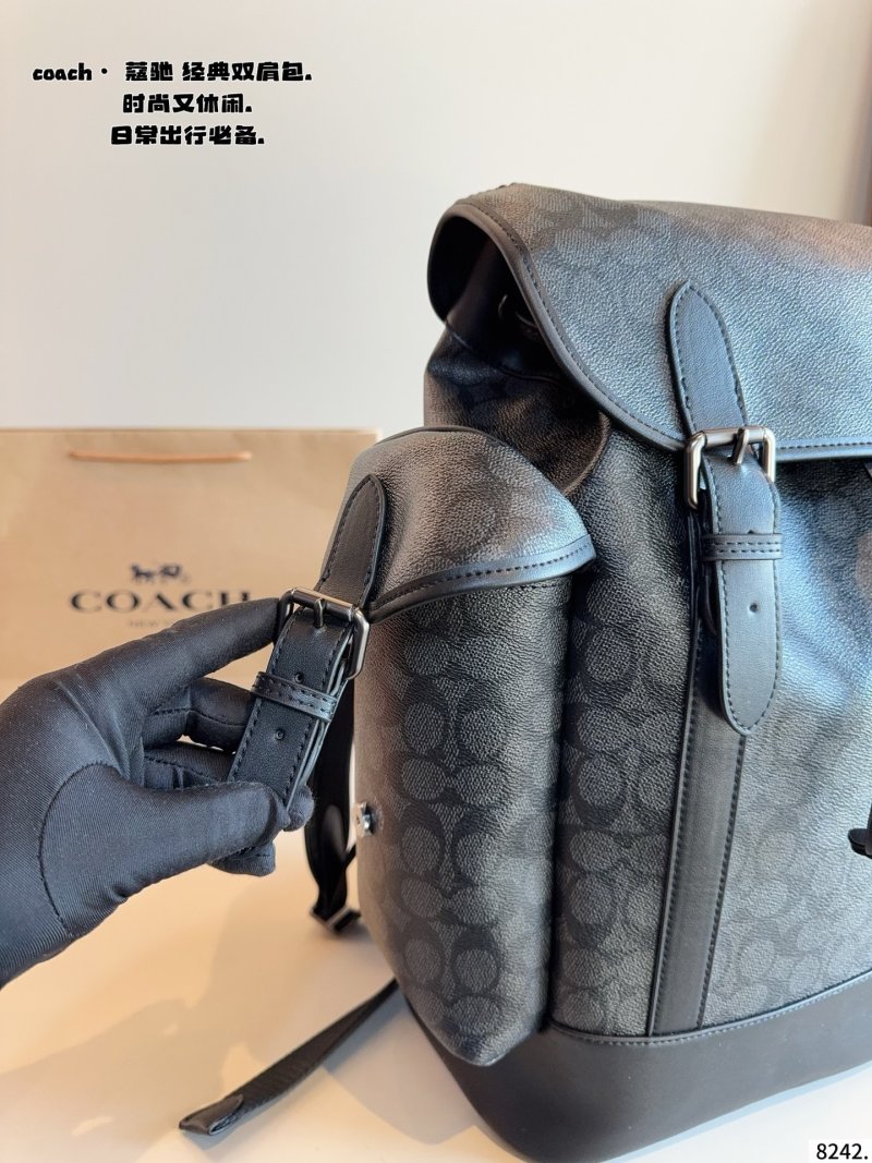 Coach Signature Monogram Leather Backpack Black view