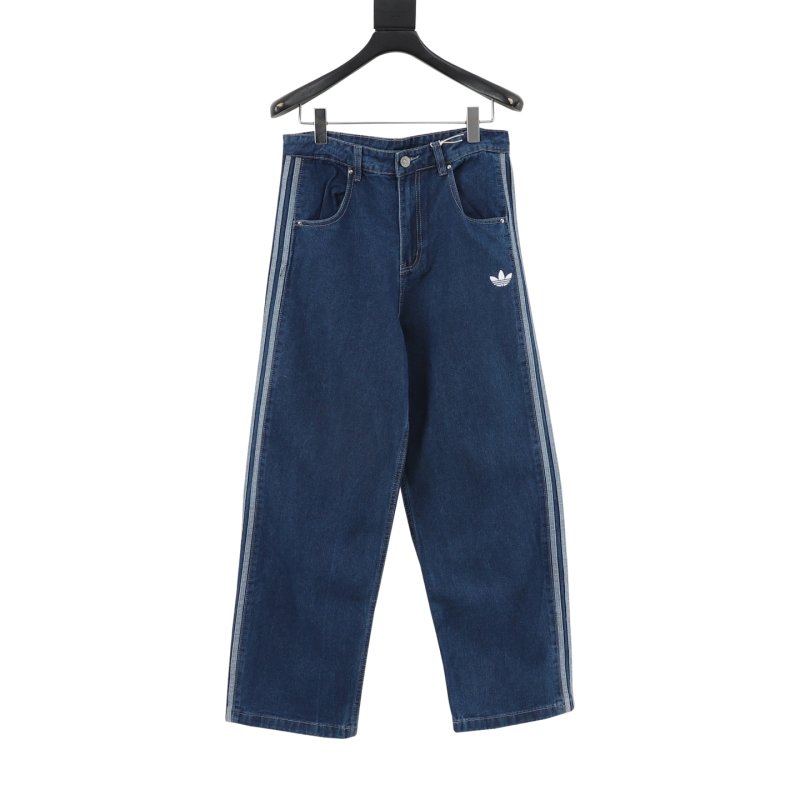 Adidas Three Stripes Medium Wash Wide-Leg Denim Jeans view