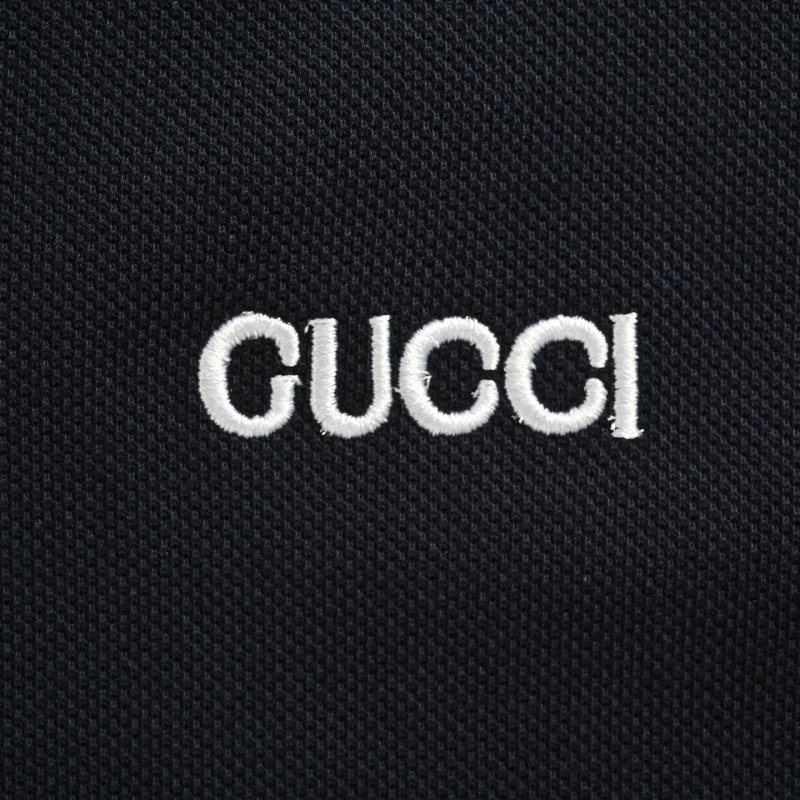 Gucci Logo Embroidered Black Polo Shirt view