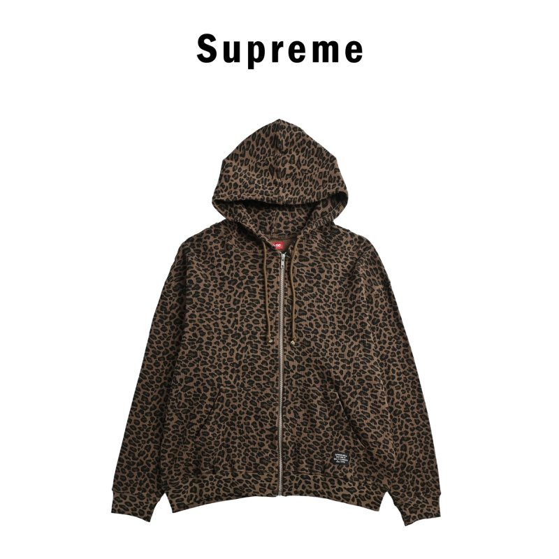 Leopard Print Hooded Zip Jacket - Beige & Black view