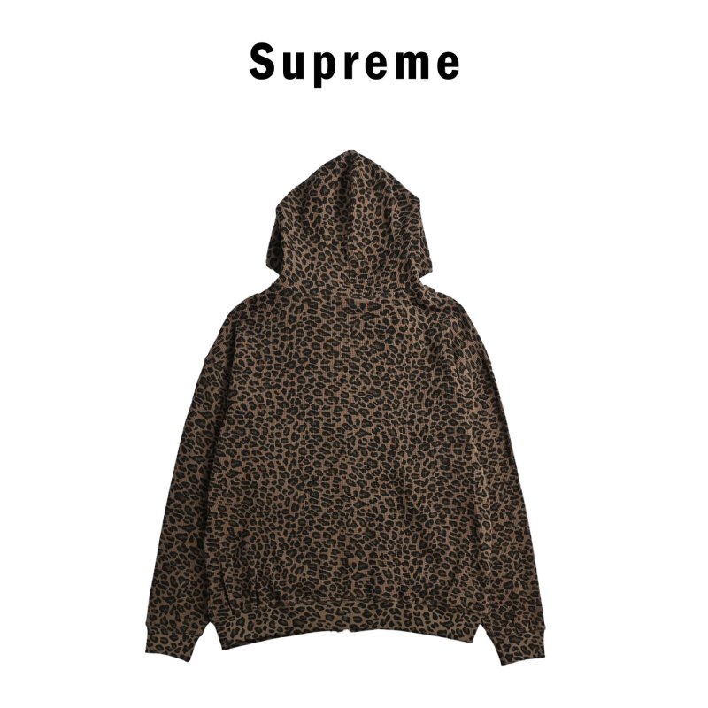 Leopard Print Hooded Zip Jacket - Beige & Black view