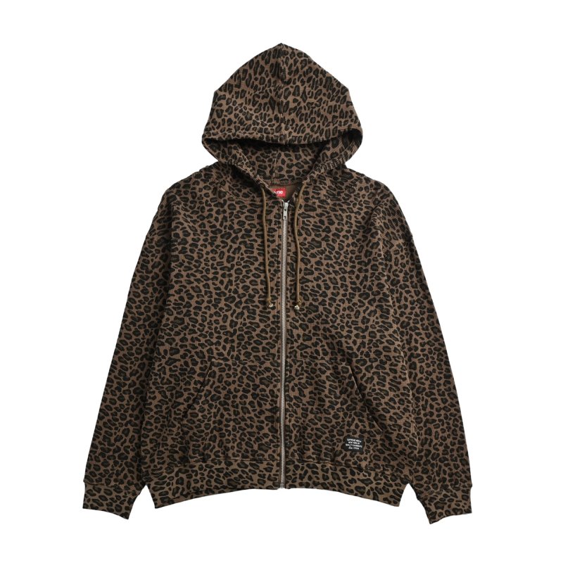 Leopard Print Hooded Zip Jacket - Beige & Black view