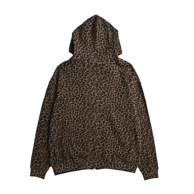 Leopard Print Hooded Zip Jacket - Beige & Black view