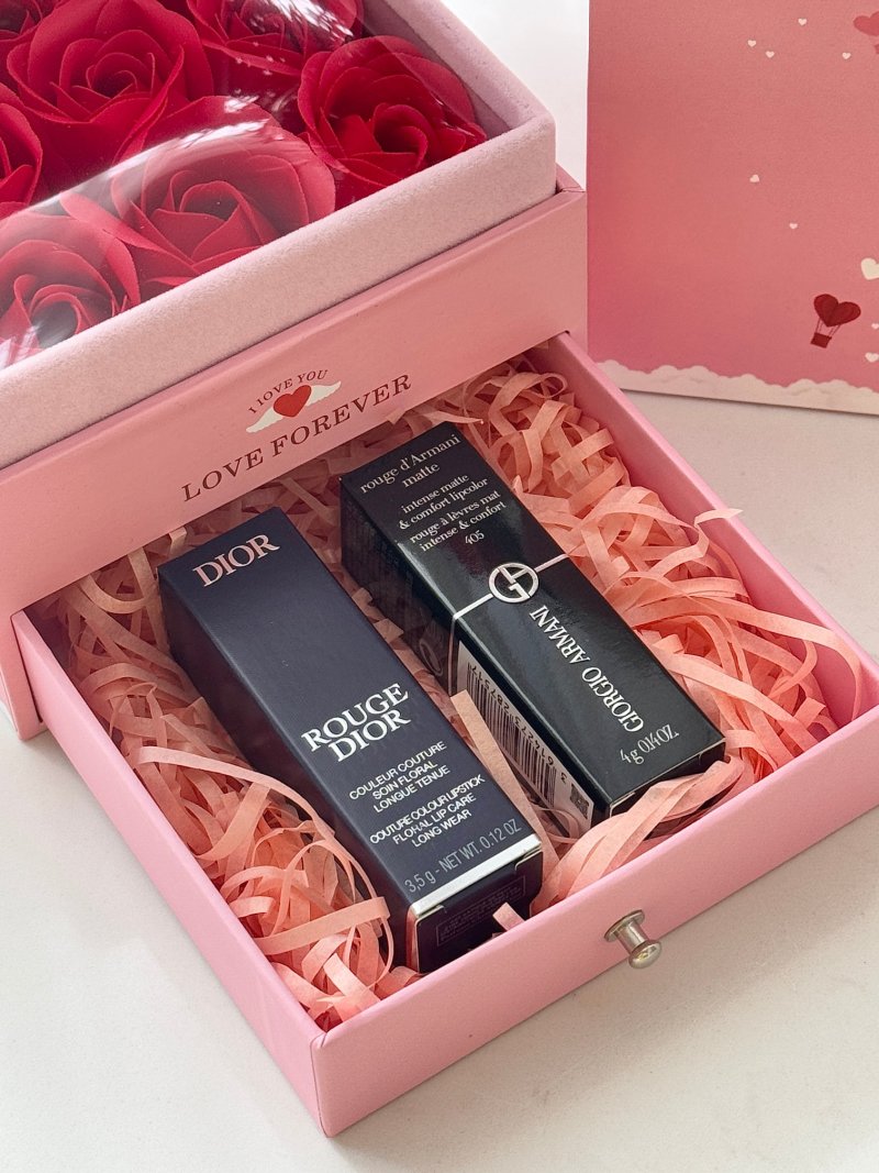 Dior Rouge Magnetic Lipstick & Armani Beauty Love Forever Gift Set view