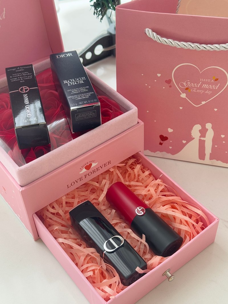 Dior Rouge Magnetic Lipstick & Armani Beauty Love Forever Gift Set view