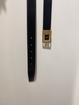YSL Black Leather Belt with Gold Square Buckle view 3