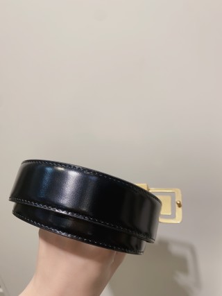 YSL Black Leather Belt with Gold Square Buckle view 5