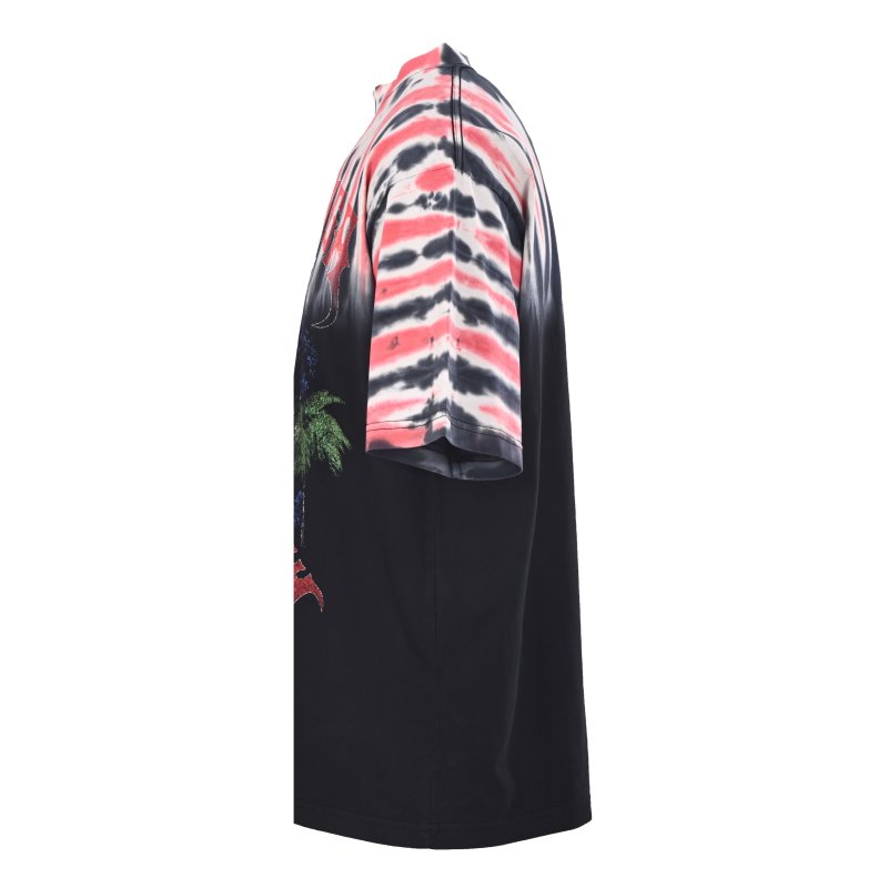 Vintage Graphic Print Black T-Shirt with Red Tie-Dye Sleeves view