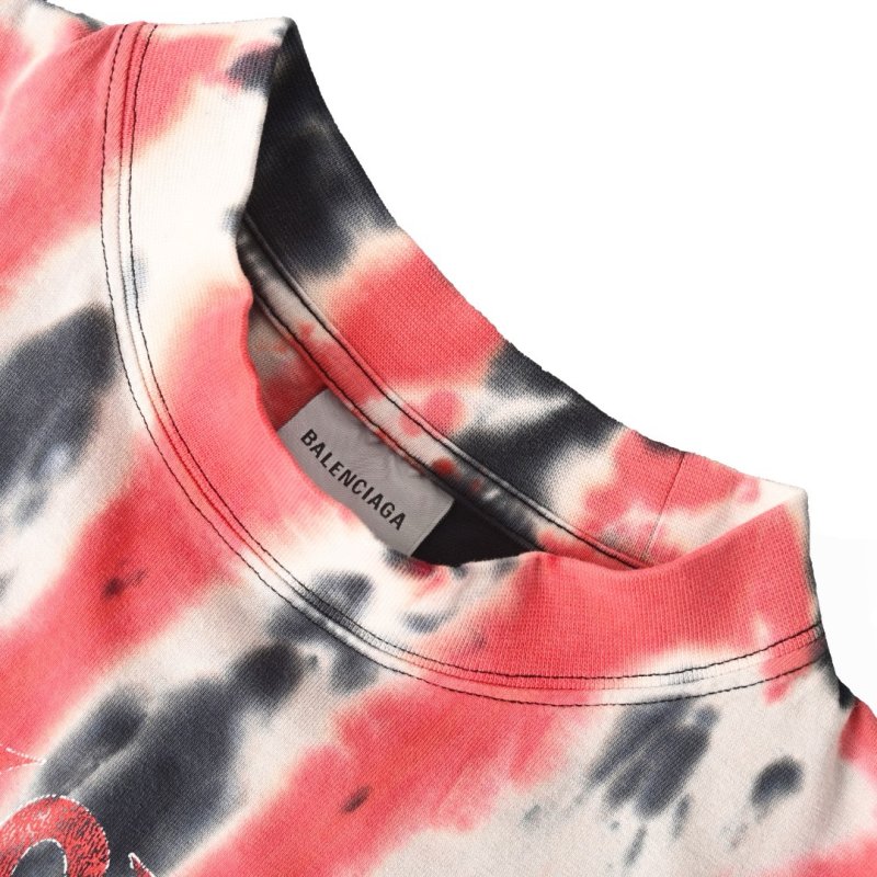 Vintage Graphic Print Black T-Shirt with Red Tie-Dye Sleeves view