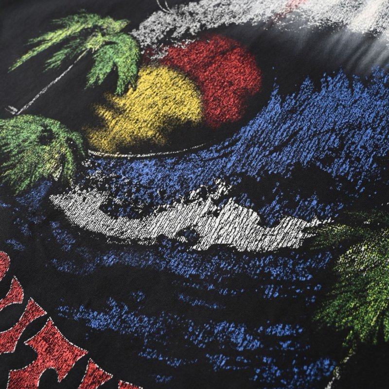 Vintage Graphic Print Black T-Shirt with Red Tie-Dye Sleeves view