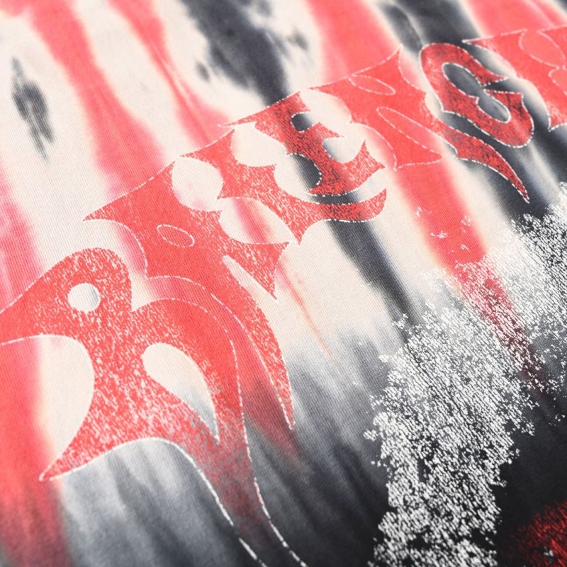 Vintage Graphic Print Black T-Shirt with Red Tie-Dye Sleeves view