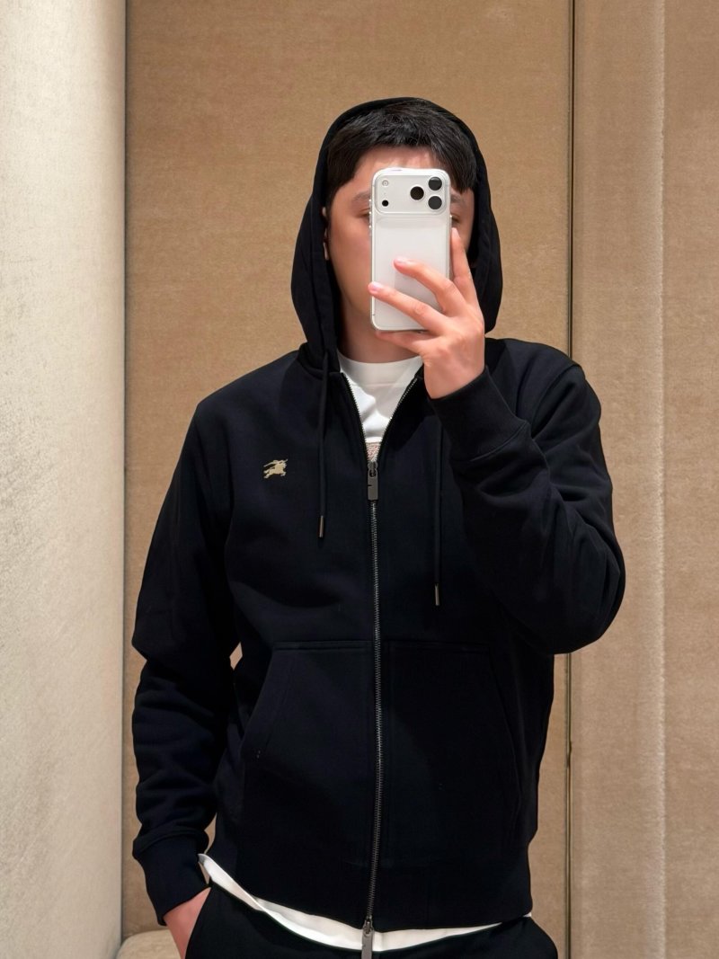 Burberry Black Zip Hoodie Jacket with Gold Logo