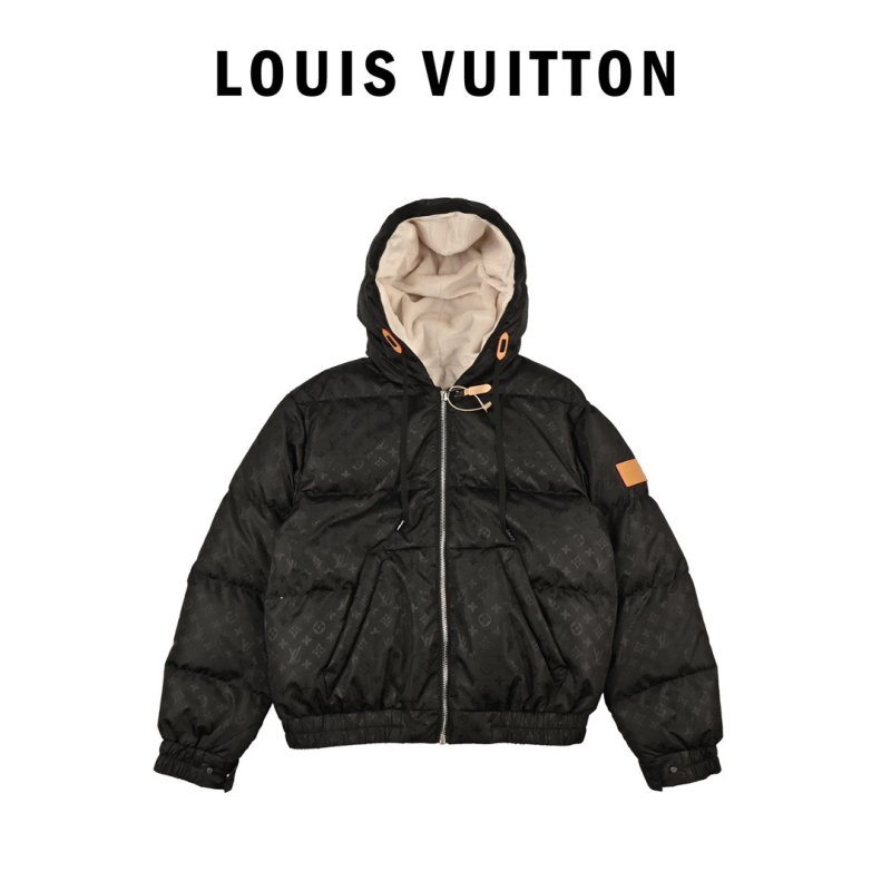 Black Puffer Down Jacket with Cream Fleece Lining view