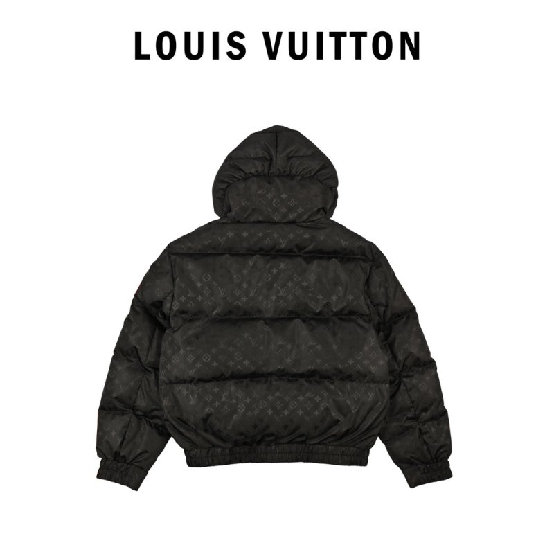 Black Puffer Down Jacket with Cream Fleece Lining view