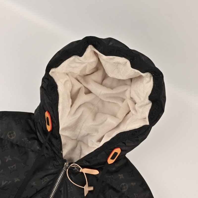 Black Puffer Down Jacket with Cream Fleece Lining view