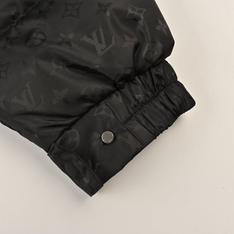 Black Puffer Down Jacket with Cream Fleece Lining view