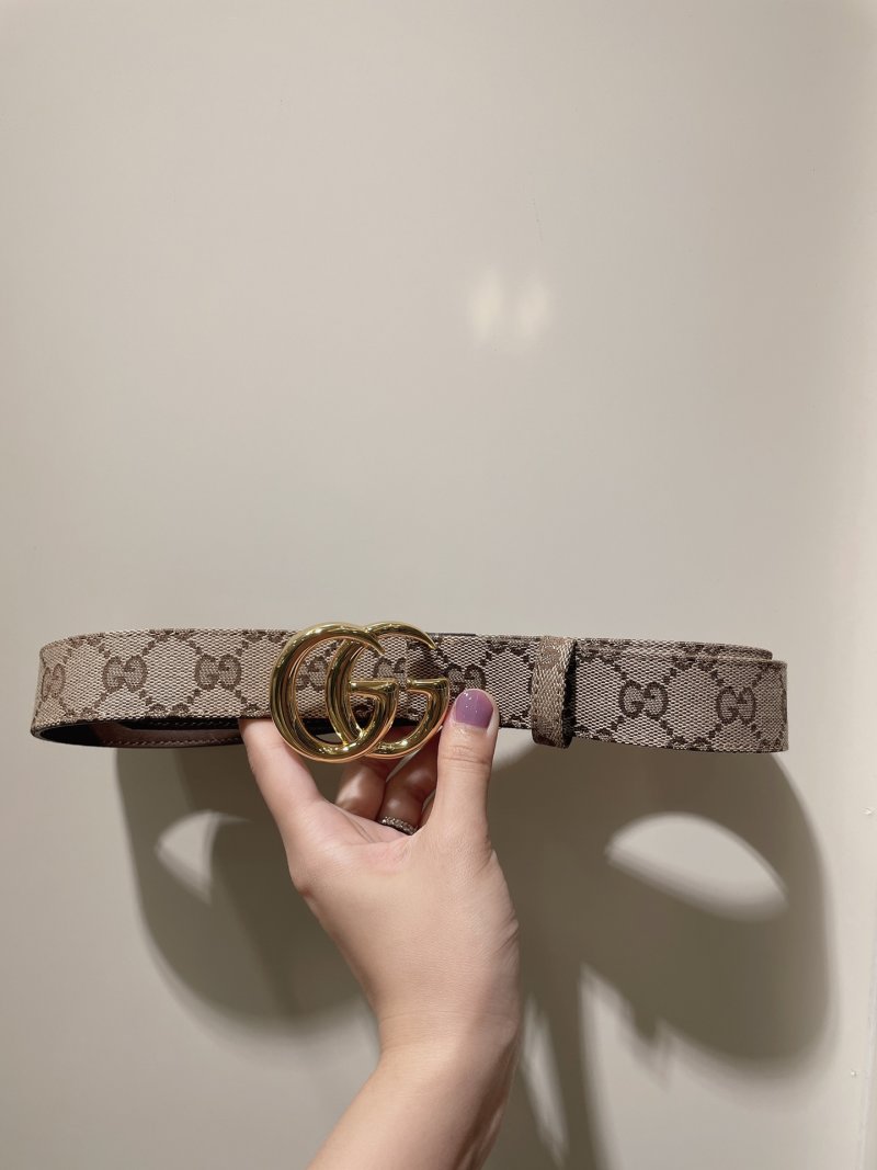 Gucci GG Marmont Narrow Canvas Belt with Gold Double G Buckle