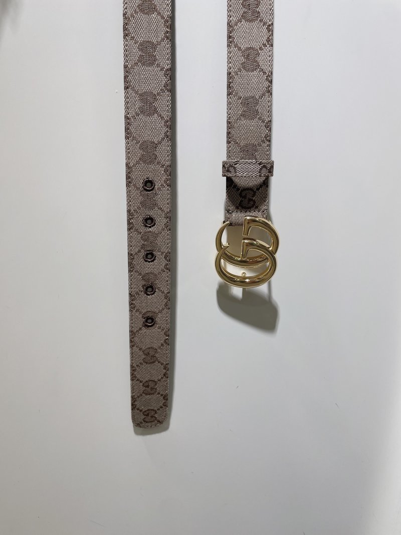 Gucci GG Marmont Narrow Canvas Belt with Gold Double G Buckle view