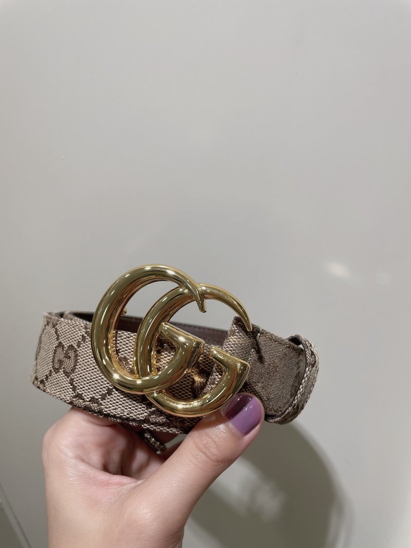 Gucci GG Marmont Narrow Canvas Belt with Gold Double G Buckle view