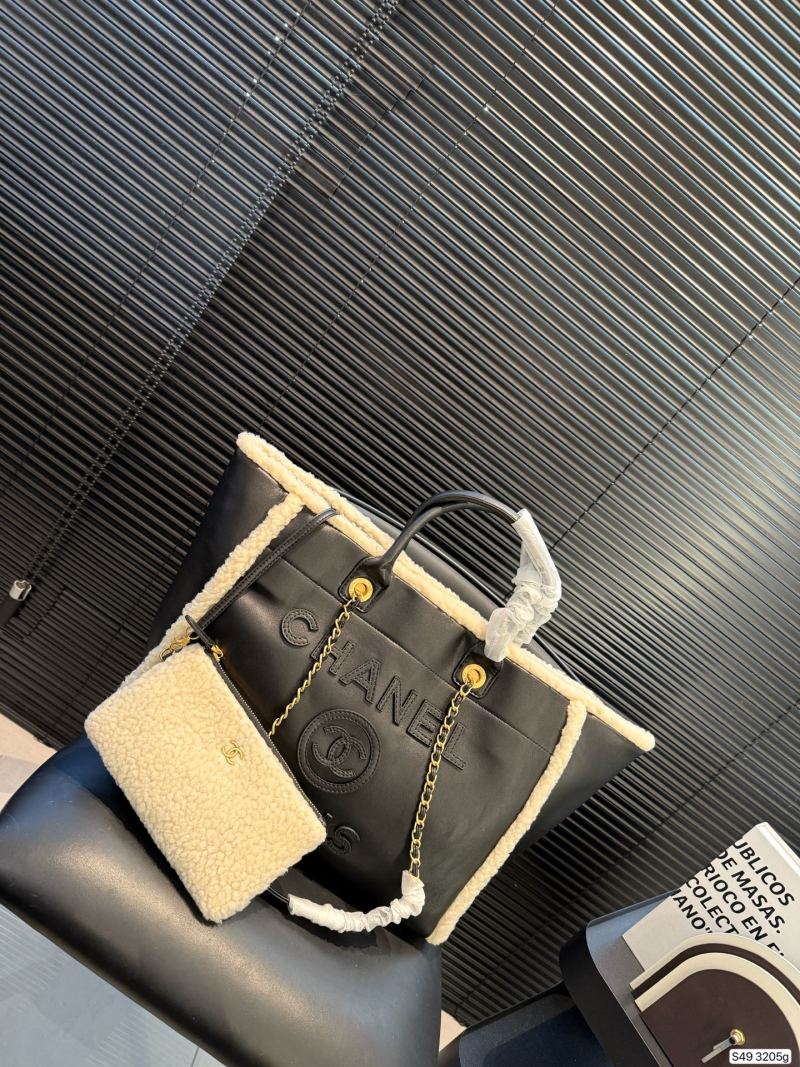 Chanel Black Lambskin Shearling Tote Bag