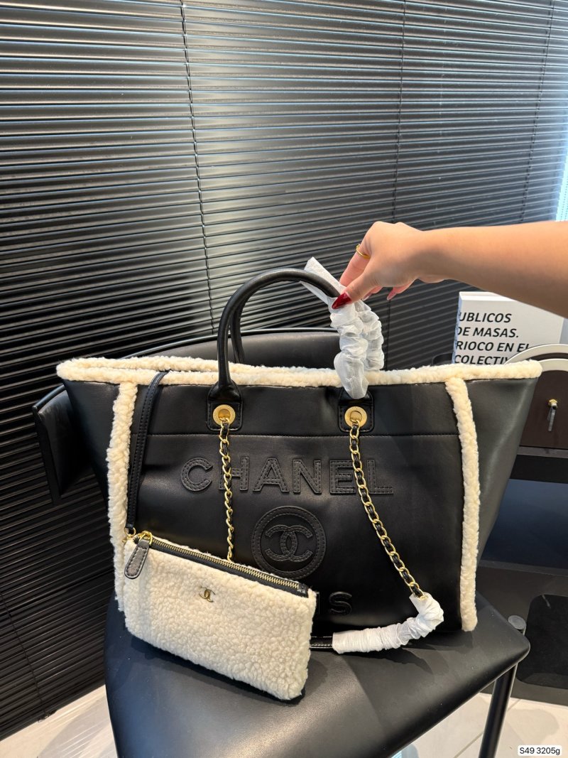 Chanel Black Lambskin Shearling Tote Bag view