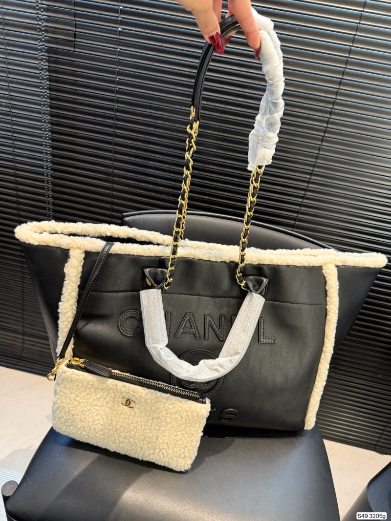 Chanel Black Lambskin Shearling Tote Bag view