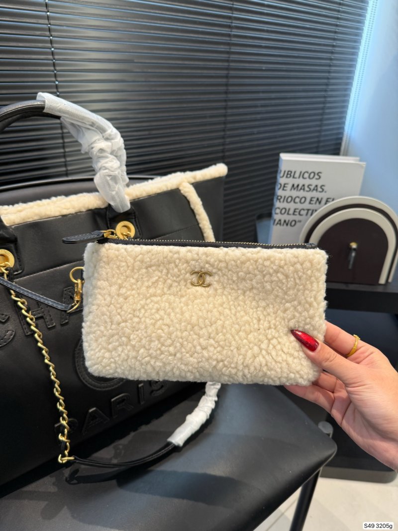 Chanel Black Lambskin Shearling Tote Bag view