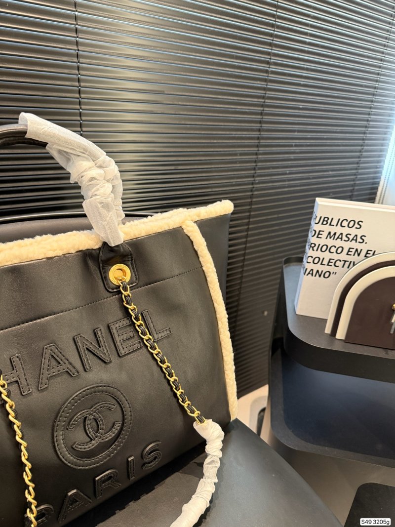 Chanel Black Lambskin Shearling Tote Bag view
