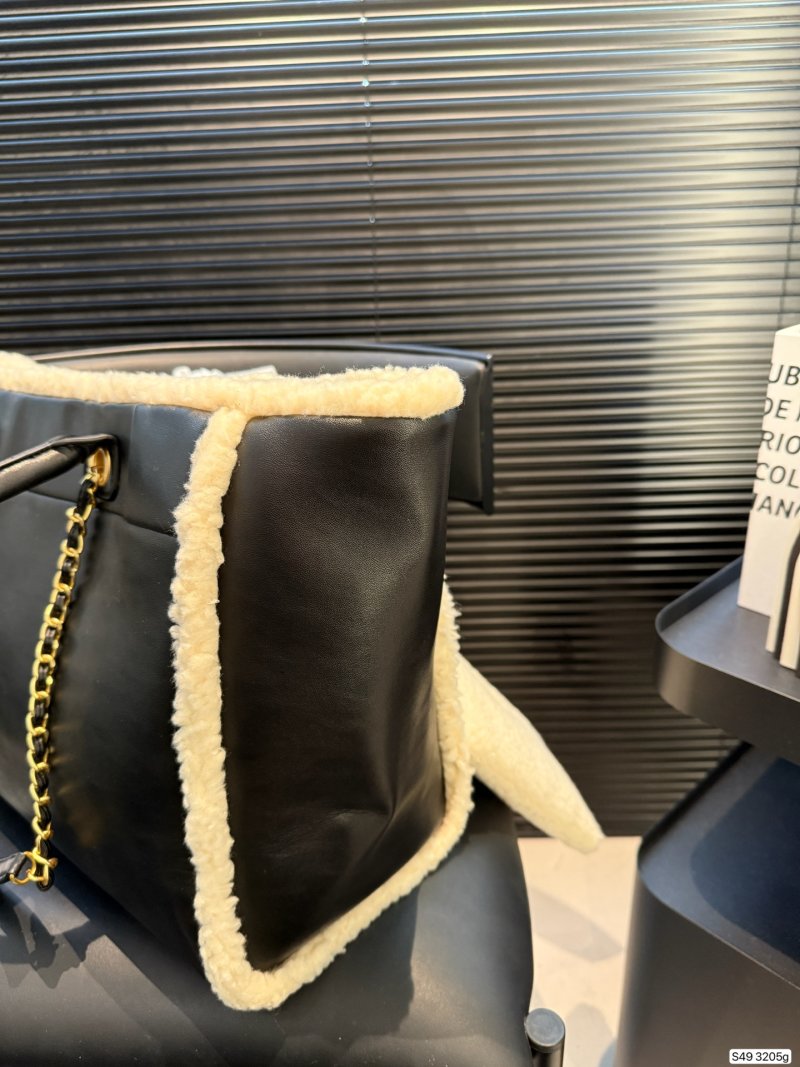 Chanel Black Lambskin Shearling Tote Bag view
