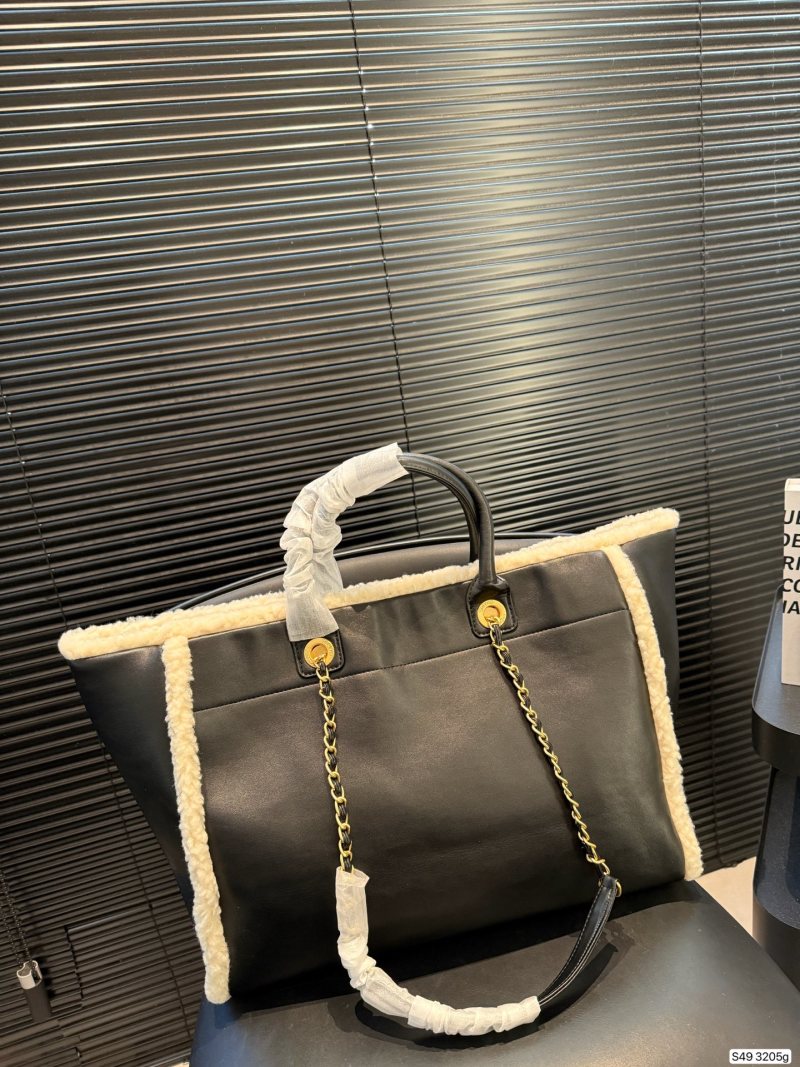 Chanel Black Lambskin Shearling Tote Bag view
