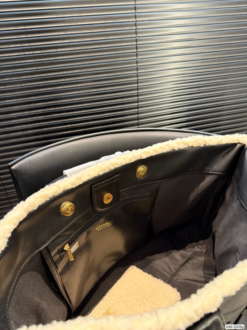 Chanel Black Lambskin Shearling Tote Bag view
