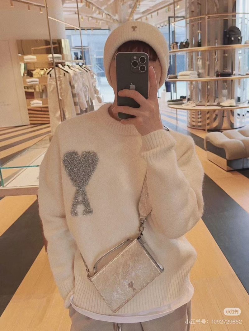 Cream Ribbed Knit Sweater with Chest Print view
