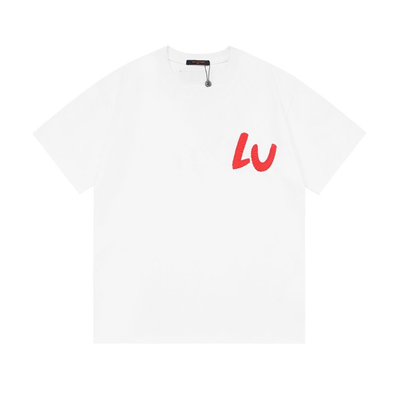 Louis Vuitton LV Red Logo Printed Short Sleeve T-Shirt White