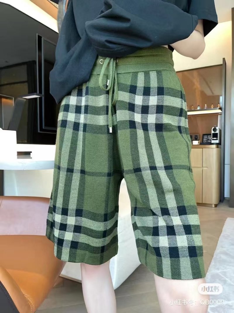 Burberry Green Check Wool Blend Shorts