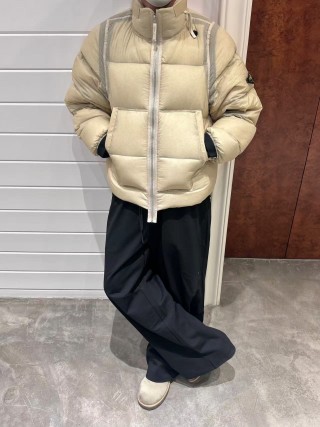 Stone Island Mesh Island Badge Puffer Down Jacket Cream view 16