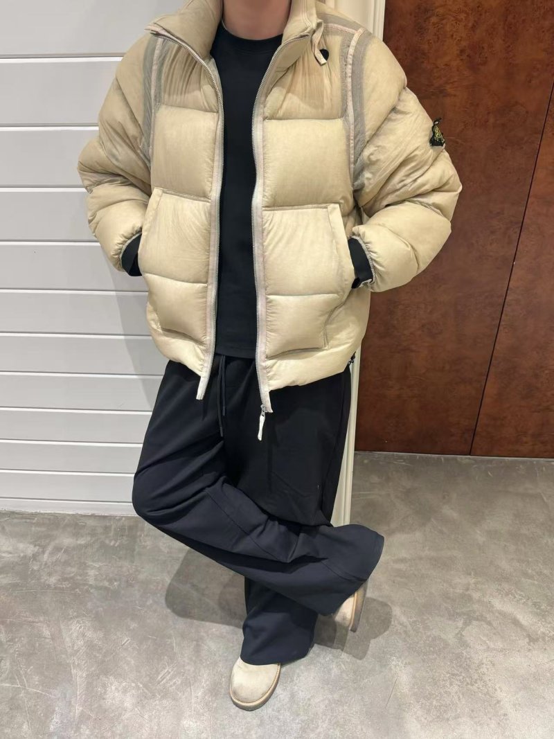 Cream Puffer Down Jacket - Oversized Fit view