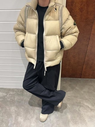 Stone Island Mesh Island Badge Puffer Down Jacket Cream view 17