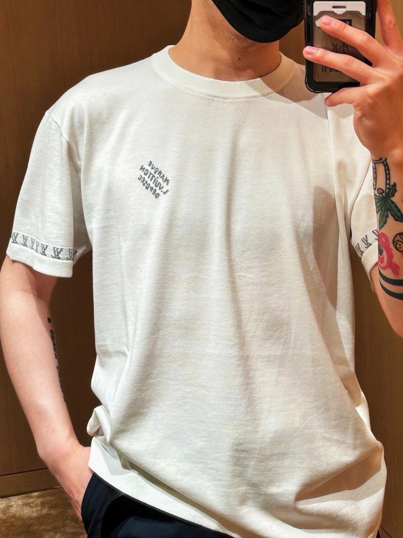 Louis Vuitton Cream Logo T-Shirt with Sleeve Tape