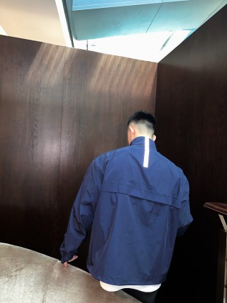 Navy Zip-Up Lightweight Jacket with Diamond Logo view 2