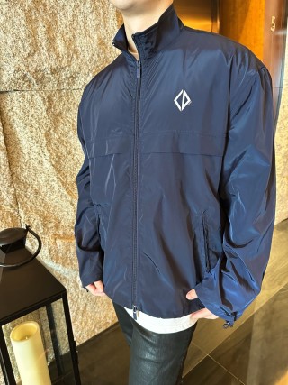 Navy Zip-Up Lightweight Jacket with Diamond Logo view 3