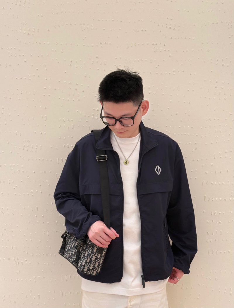 Navy Zip-Up Lightweight Jacket with Diamond Logo view