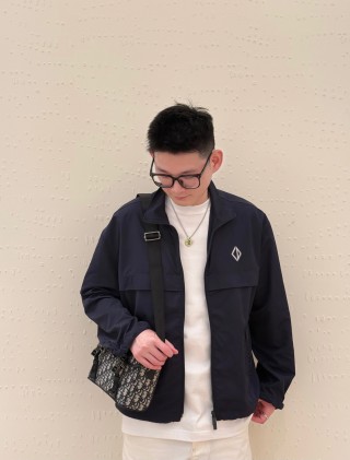 Navy Zip-Up Lightweight Jacket with Diamond Logo view 7