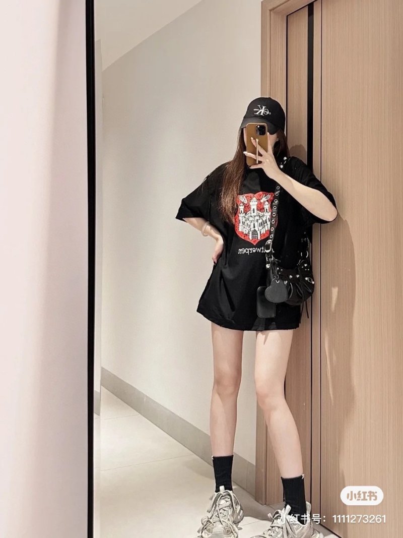 Black Oversized T-Shirt with Red Castle Graphic Print