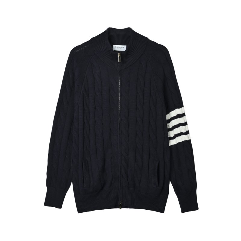 Navy Blue Striped Sleeve Zip Cardigan view