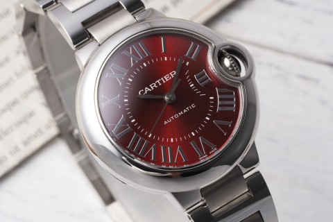 Cartier Ballon Bleu 33mm Red Dial Steel Watch view 2