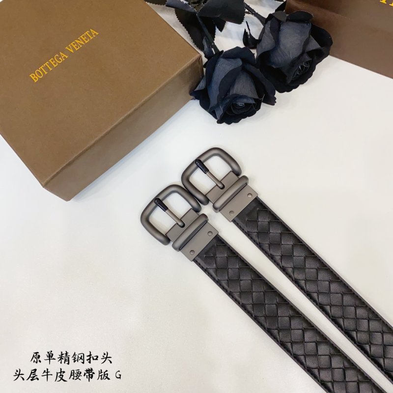 Bottega Veneta Intrecciato Woven Black Leather Belt 3.5cm