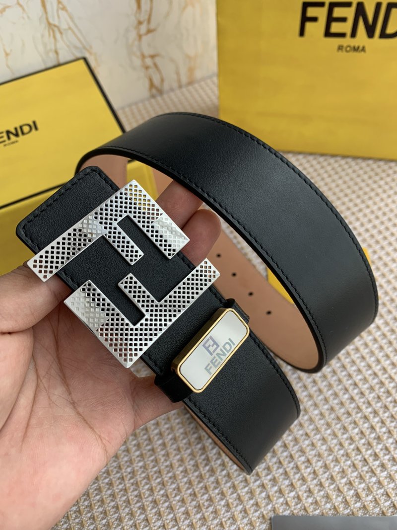 Fendi FF Perforated Logo Belt Buckle Black Leather