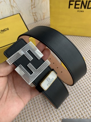 Fendi FF Perforated Logo Belt Buckle Black Leather