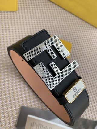 Fendi FF Perforated Logo Belt Buckle Black Leather view 2
